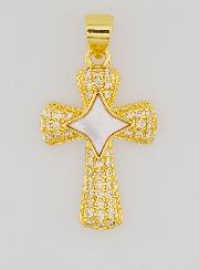 Colgante de cruz y estrella en latón y nácar - 22 mm