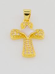 Colgante de cruz y estrella en latón y nácar - 22 mm
