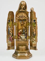 Tríptico de Estatua Religiosa y Virgen con el Niño en Bronce - 20 cm