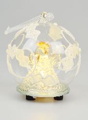 Adorno navideño de cristal con ángel iluminado - 8 cm