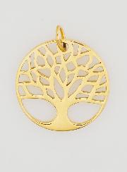 Medalla calada del Árbol de la Vida en acero inoxidable chapado en oro - 18 mm
