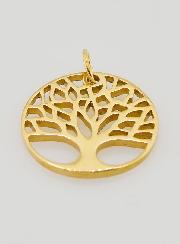 Medalla calada del Árbol de la Vida en acero inoxidable chapado en oro - 18 mm
