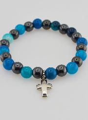 Pulsera de Piedras Naturales - Ágata Azul y Hematita 8mm