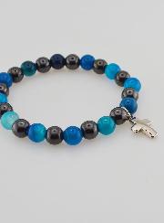 Pulsera de Piedras Naturales - Ágata Azul y Hematita 8mm