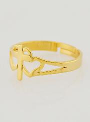 Anillo religioso ajustable con cruz y corazones - Dorado