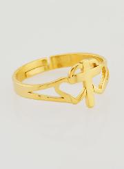 Anillo religioso ajustable con cruz y corazones - Dorado