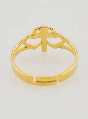 Anillo religioso ajustable con cruz y corazones - Dorado