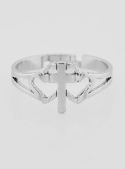 Anillo religioso con cruz y corazones - Ajustable
