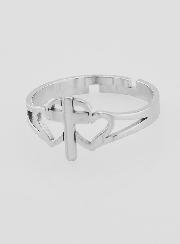 Anillo religioso con cruz y corazones - Ajustable