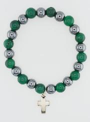 Pulsera con cruz - Ágata verde y hematita 8 mm