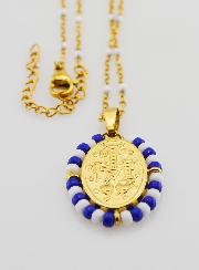 Medalla Milagrosa Marinera y Cadena con Perlas Blancas