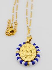 Collar religioso con perlas y colgante de la Virgen Milagrosa estilo marinero