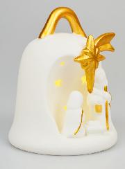 Estatua de la Natividad con Campana de Cristal Iluminada - 14 cm