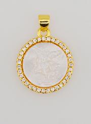 Medalla de San Miguel, latón y nácar - 22 mm