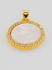 Medalla de San Miguel, latón y nácar - 22 mm