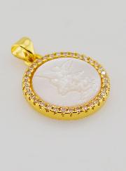 Medalla de San Miguel, latón y nácar - 22 mm