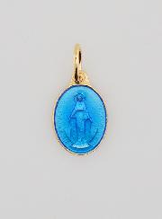 Medalla Milagrosa en Plata Dorada y Esmalte Azul - 13mm