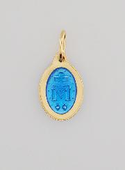 Medalla Milagrosa en Plata Dorada y Esmalte Azul - 13mm