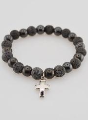 Pulsera con Cruz - Hematita y Piedra de Lava