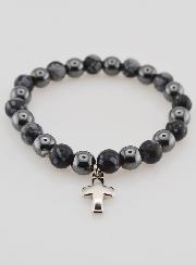 Pulsera con Cruz - Hematita y Obsidiana Nieve