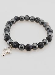 Pulsera con Cruz - Hematita y Obsidiana Nieve