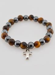 Pulsera con Cruz - Hematita y Ojo de Tigre