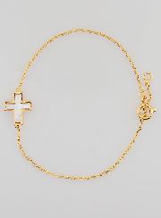 Pulsera religiosa bañada en oro y cruz de nácar