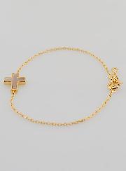 Pulsera religiosa bañada en oro y cruz de nácar