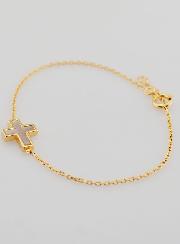 Pulsera religiosa bañada en oro y cruz de nácar