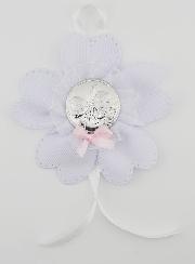 Regalo de Bautizo - Medalla de Cuna con Flores - Ángel de la Guarda