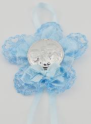 Regalo de Bautizo - Medalla de Cuna con Flor Azul - Ángel de la Guarda