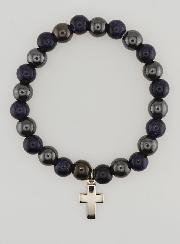 Pulsera con Cruz - Hematita y Piedra Solar Azul