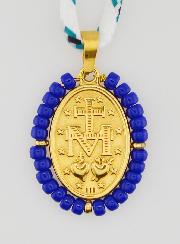 Collar de Medalla Milagrosa y Perlas Azules