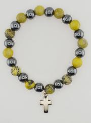 Pulsera con Cruz - Hematita y Serpentina