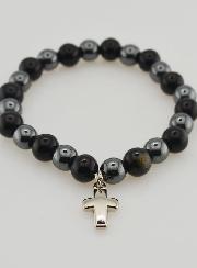Pulsera con Cruz - Hematita y Obsidiana Dorada.