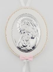 Regalo de Bautizo para Niña - Medalla de Cuero de la Virgen con el Niño