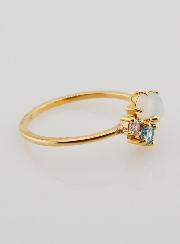 Anillo bañado en oro con circonitas y ágata azul - Talla 58