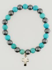 Pulsera religiosa con cruz - Hematita y Turquesa