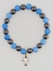 Pulseira Religiosa com Cruz - Hematite & Angelite