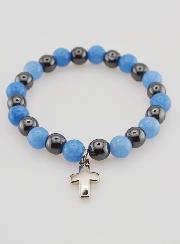 Pulseira Religiosa com Cruz - Hematite & Angelite