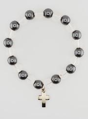 Pulsera religiosa con cruz - Hematita y cristal de roca