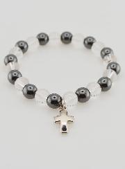 Pulsera religiosa con cruz - Hematita y cristal de roca