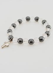 Pulsera religiosa con cruz - Hematita y cristal de roca