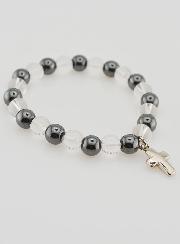 Pulsera religiosa con cruz - Hematita y cristal de roca