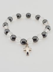 Pulsera en Piedras Naturales de hematita y cristal de roca