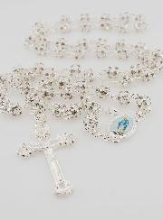 Rosario de la Virgen Milagrosa con Cuentas de Diamantes de Imitación