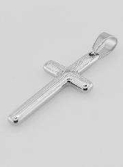 Colgante Cruz Estriada de Acero Inoxidable Plateado - 35 mm