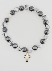 Pulsera religiosa con cruz - Hematita y Howlita