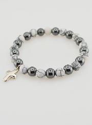 Pulsera religiosa con cruz - Hematita y Howlita