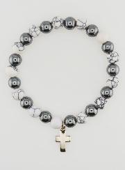 Pulsera religiosa de piedras naturales - Hematita y Howlita